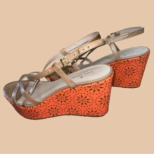 KATE SPADE NY PLATFORM WEDGE ESPADRILLES CORAL & TAN SANDALS•S/8.5